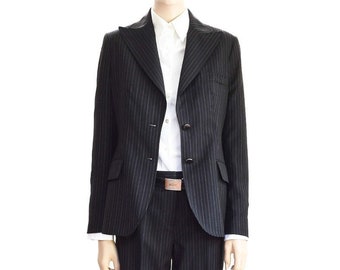 Anne Klein Black Pinstripe Suit, Vintage 90s, 4 Petite