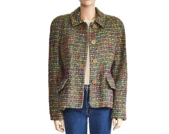 Guy Laroche Flecked Boucle Wool Jacket, Vintage 80s, Size 8