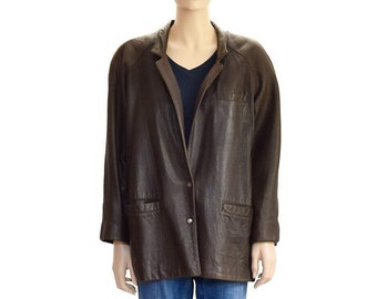 Brown Pebbled Leather Jacket, Vintage 80s, Size 6