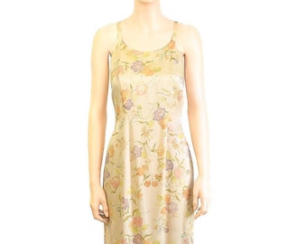 Laura Ashley Pale Yellow Silk Floral Dress, Vintage 90s, Size 8