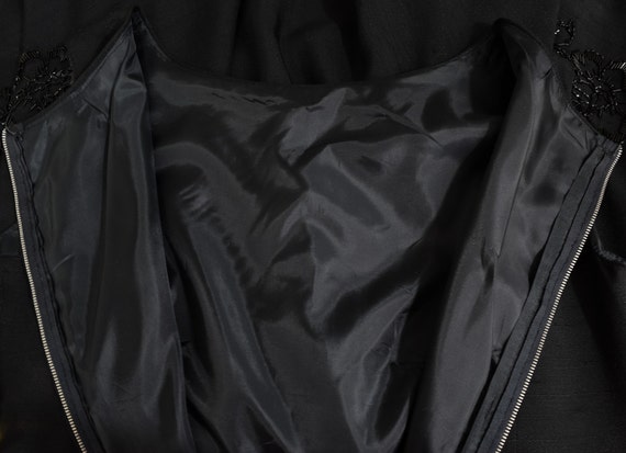 Black Beaded Shantung Silk Dress, Vintage 60s, Si… - image 6