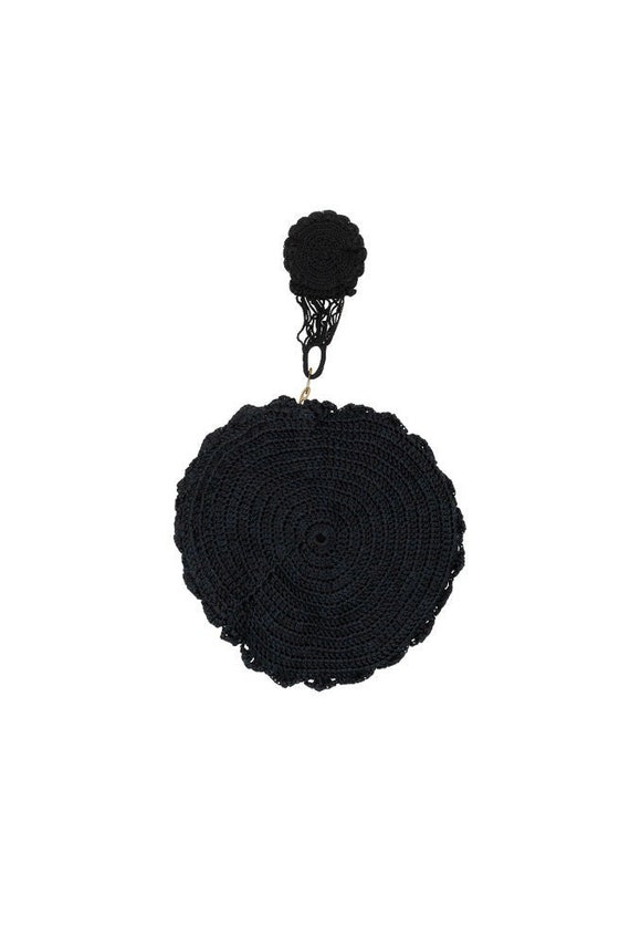 Black Crochet Reticule Finger Loop Purse, Vintage… - image 1