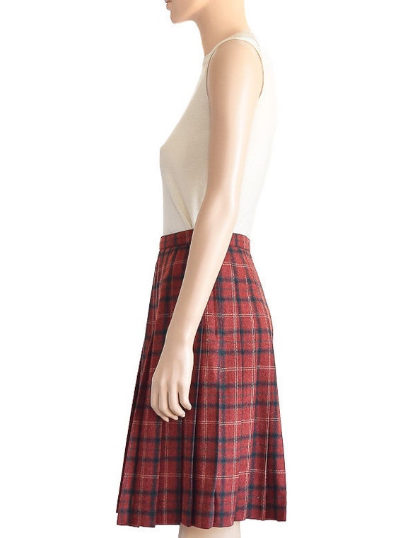 Evan Picone Red Plaid Skirt, Wool, Vintage 70s, S… - image 6