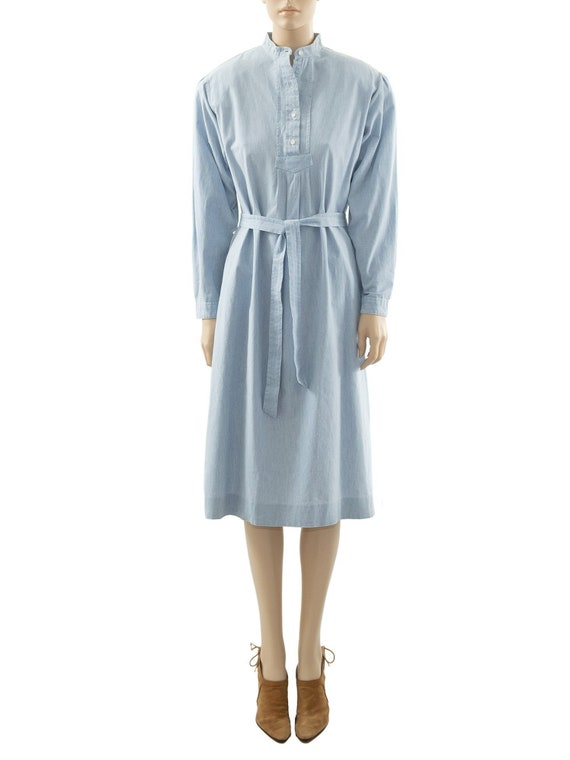 LL Bean Blue Chambray Cotton Dress, Vintage 80s, … - image 1