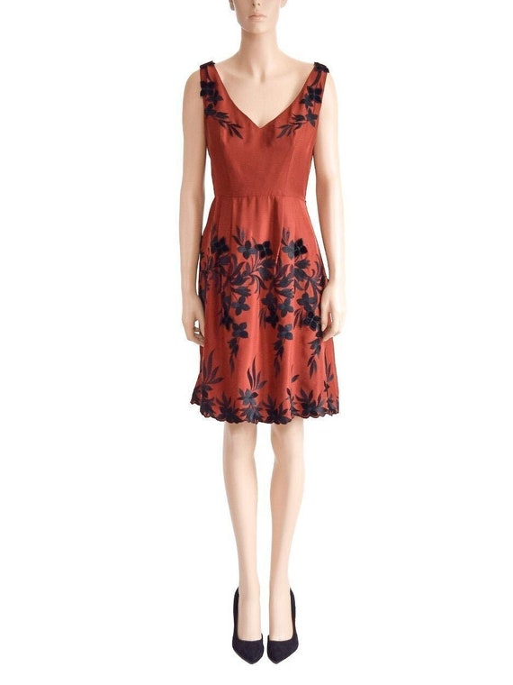 Yoana Baraschi, Terracotta Silk Floral Dress, Vin… - image 1