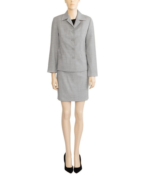 Vintage 1990s Suit 90s Benneton Gray Jacket and Sk