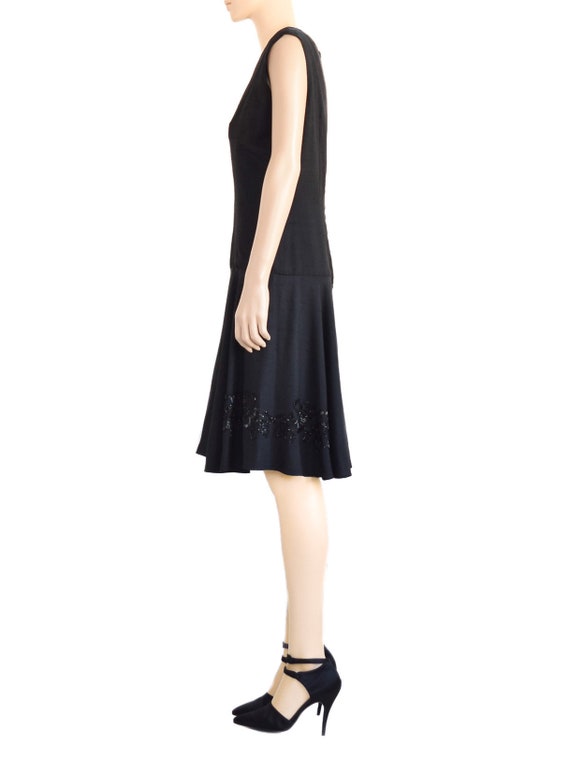 Black Beaded Shantung Silk Dress, Vintage 60s, Si… - image 4