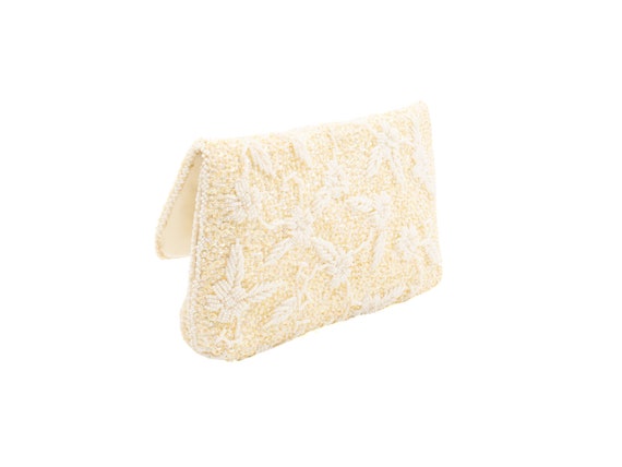 Beaded Floral Cream White Clutch Purse, Vintage 5… - image 7