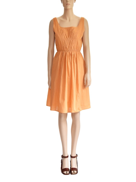 Vintage 1990s Dress 90s Mossino Ruched Orange Cott