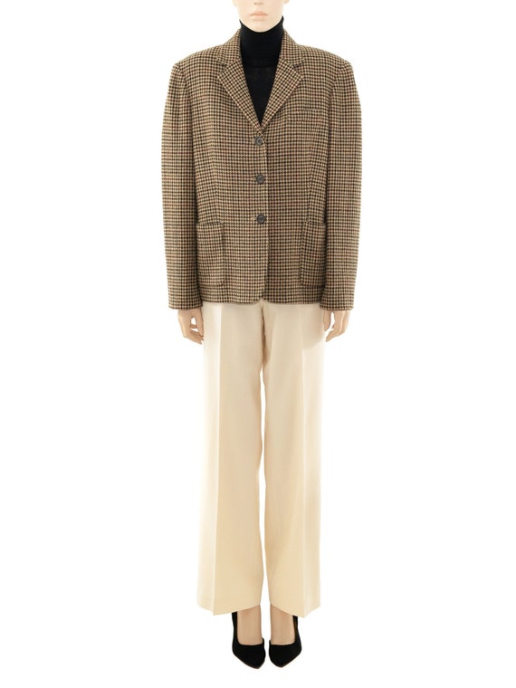 R L Chaps Tan Houndstooth Wool Jacket 