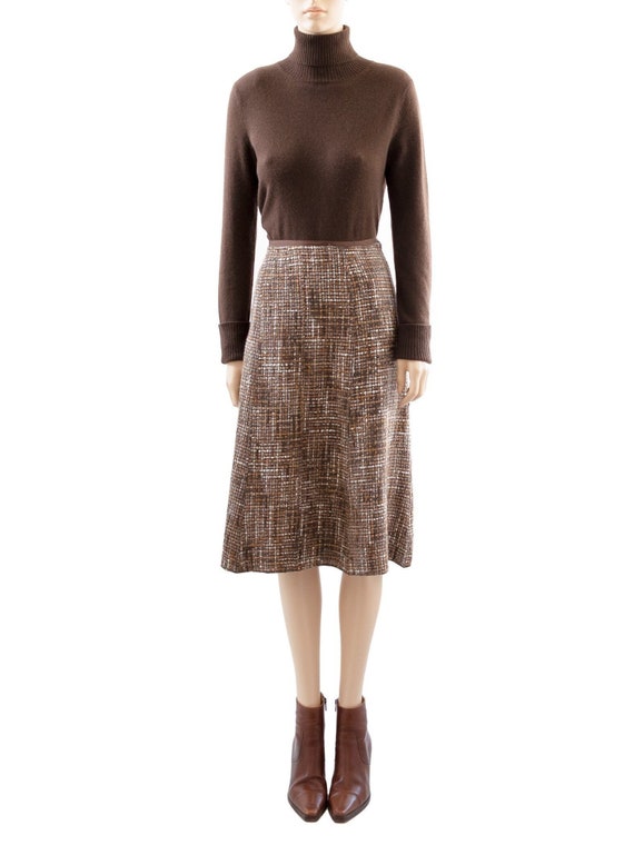 Perry Ellis, Perry Ellis Boucle Wool Brown Skirt, Vintage 80s, Size 10