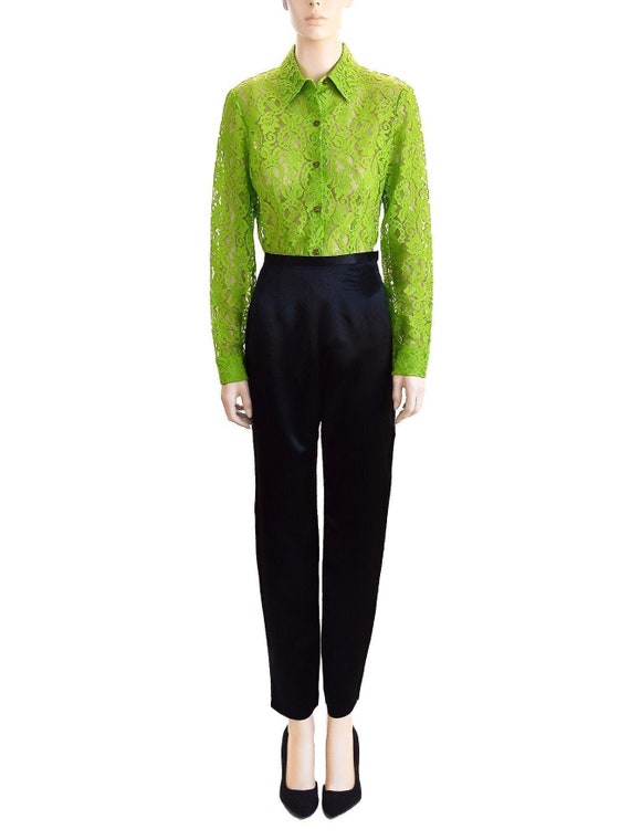 Kenneth Richard Green Lace Floral Blouse, Vintage… - image 1