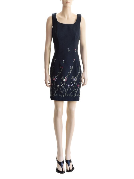 Vintage 1990s Dress 90s Scarlett Floral Black Dres