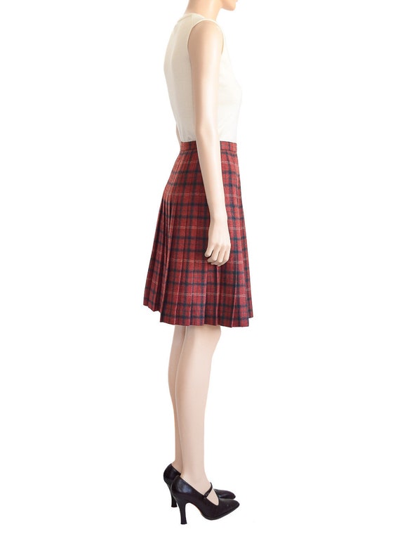 Evan Picone Red Plaid Skirt, Wool, Vintage 70s, S… - image 4
