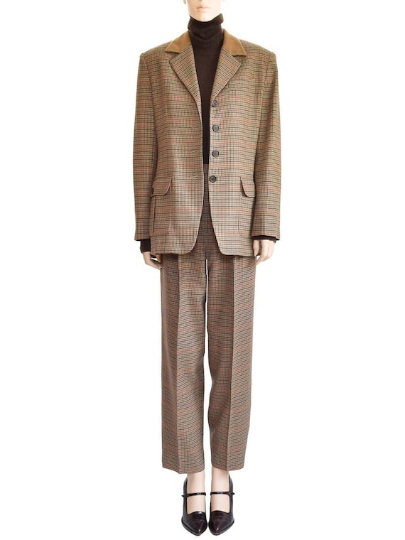 Evan Picone Beige Houndstooth Pants Suit, Vintage… - image 1