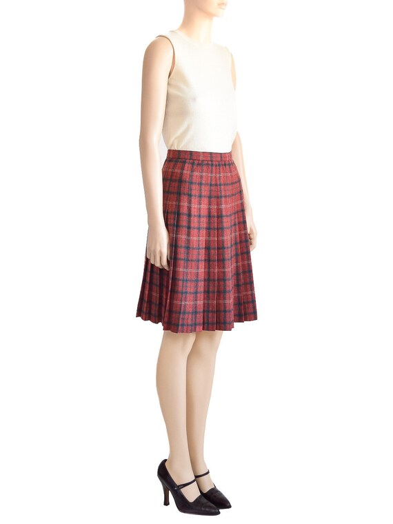 Evan Picone Red Plaid Skirt, Wool, Vintage 70s, S… - image 5