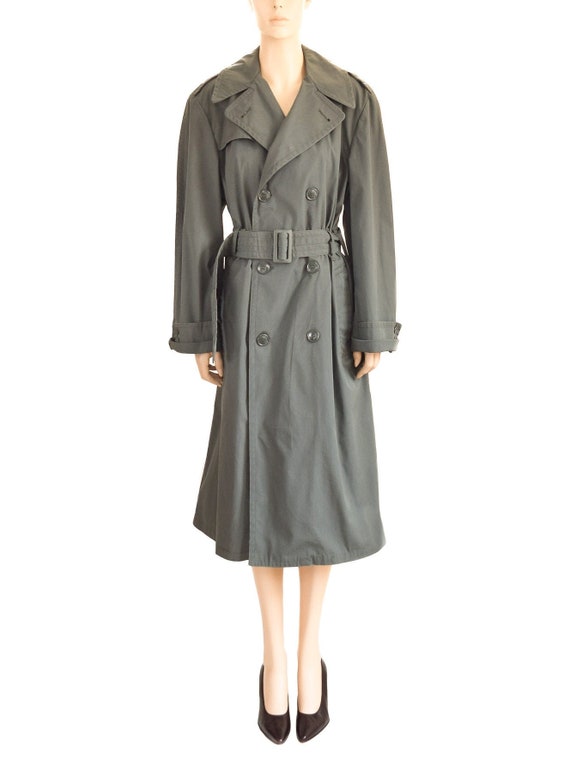 Vintage 1980s Coat, 80s Military Olive Green Tren