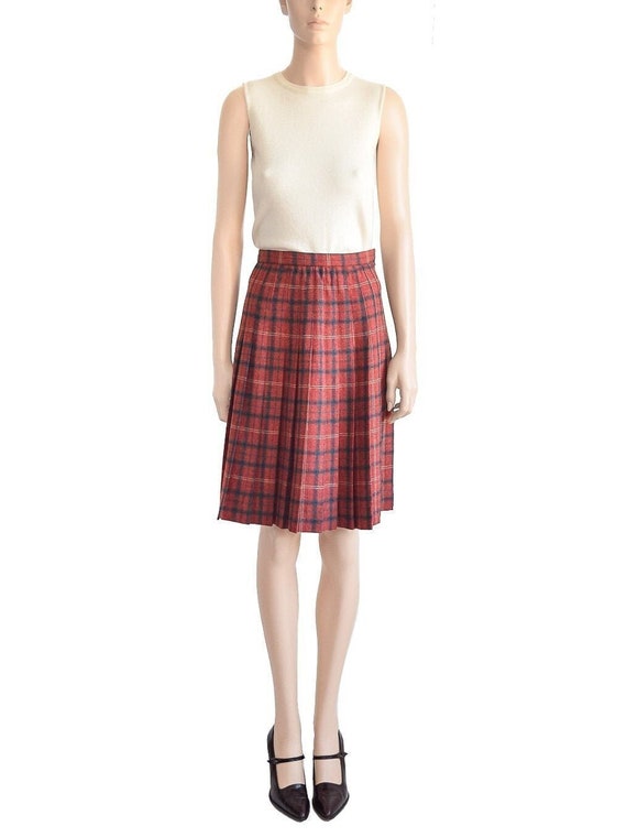 Evan Picone Red Plaid Skirt, Wool, Vintage 70s, S… - image 1