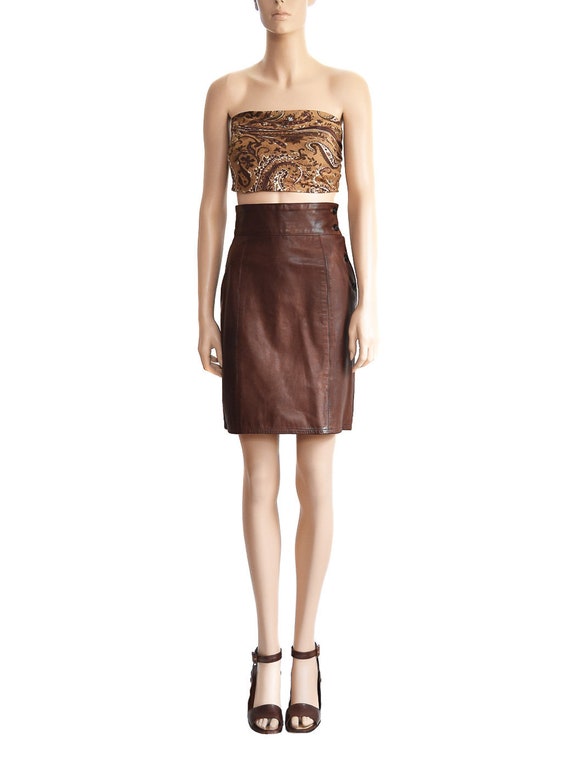 Vintage Skirt, Calvin Klein Brown Leather Skirt, W