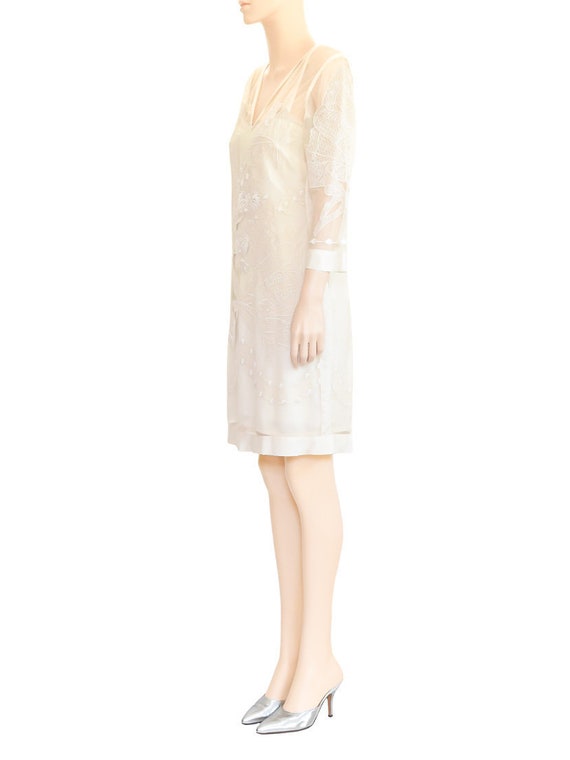 Yoana Baraschi Cream Silk Floral Dress, Vintage 9… - image 3