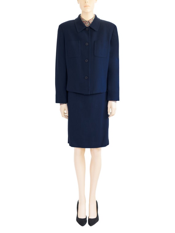 Chaus Dark Blue Wool Skirt Suit, Vintage 80s, Siz… - image 3