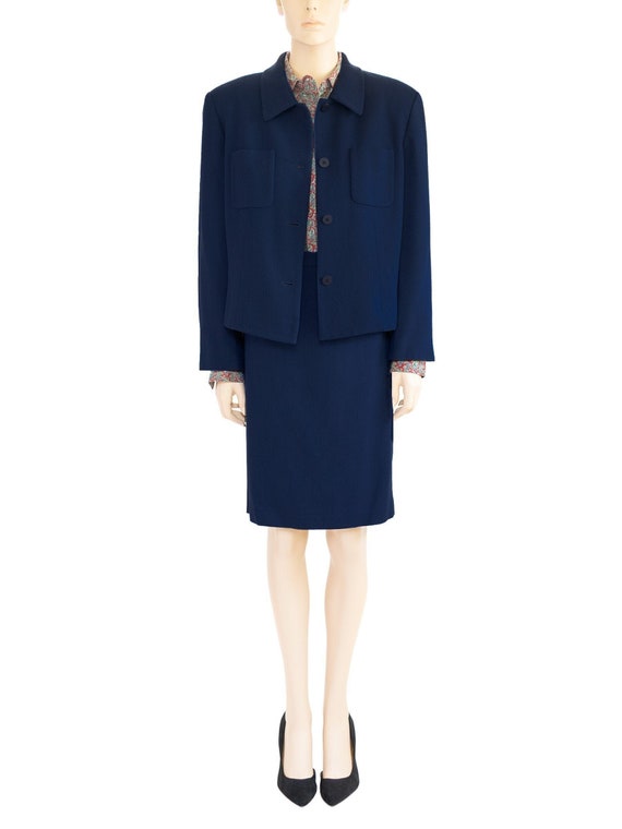 Chaus Dark Blue Wool Skirt Suit, Vintage 80s, Siz… - image 1