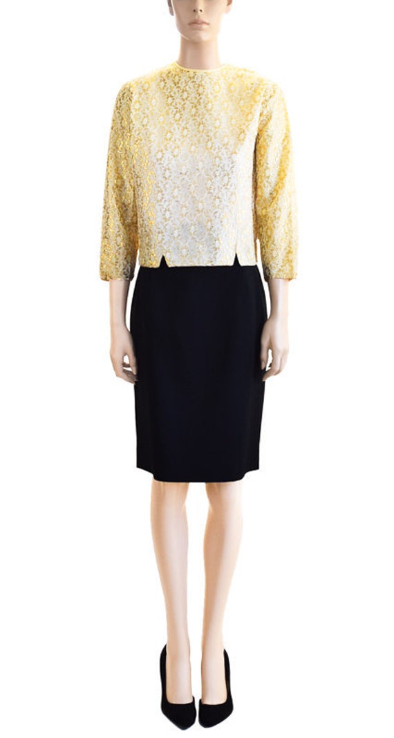 Vintage Blouse, 1950s Gold Lace Blouse, Women's Bl