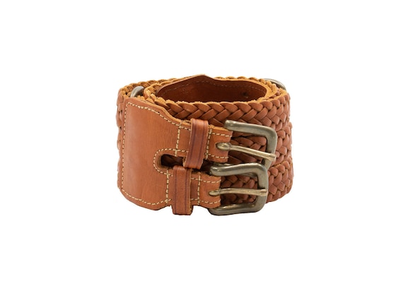 Ann Taylor Cognac Braided Leather Belt, Vintage 8… - image 1