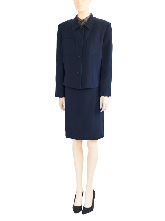 Chaus Dark Blue Wool Skirt Suit, Vintage 80s, Siz… - image 6