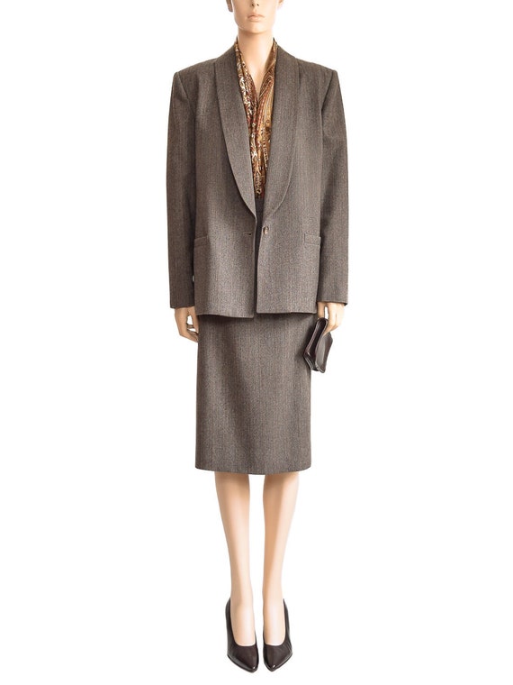Vintage 1980s Suit, 80s Seville Brown Herringbone