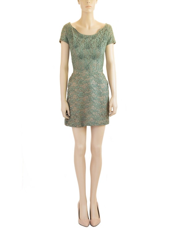 Norman Original Green Lace Floral Dress, Vintage … - image 1