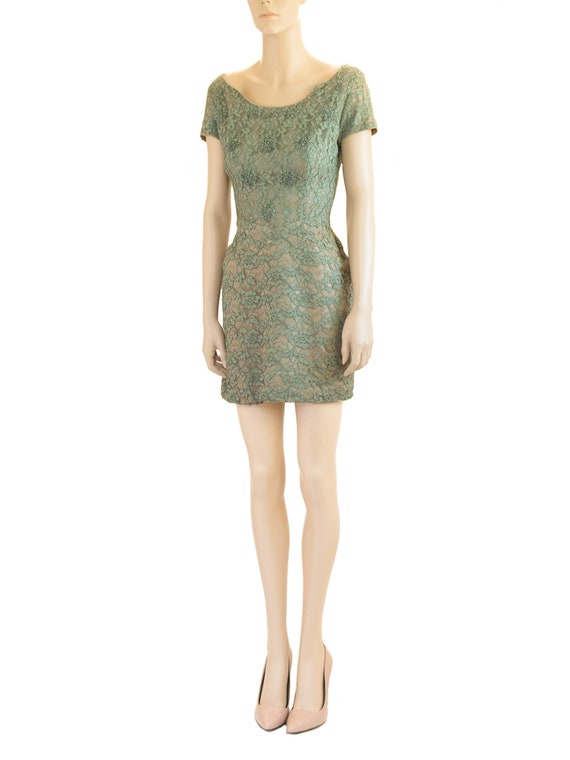 Norman Original Green Lace Floral Dress, Vintage … - image 3