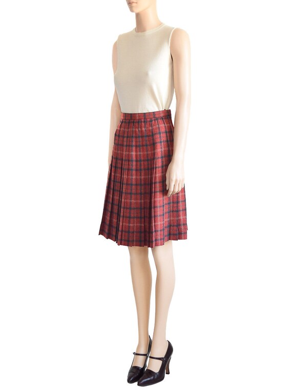 Evan Picone Red Plaid Skirt, Wool, Vintage 70s, S… - image 3