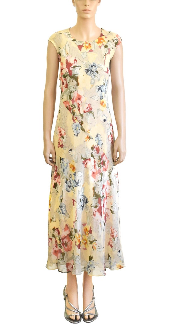 Ann Taylor Yellow Silk Floral Maxi Dress, Vintage… - image 7