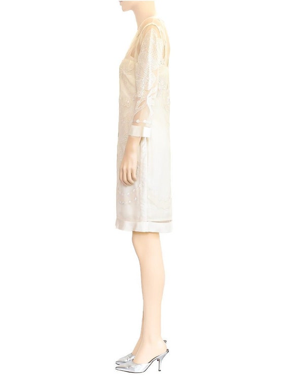 Yoana Baraschi Cream Silk Floral Dress, Vintage 9… - image 5