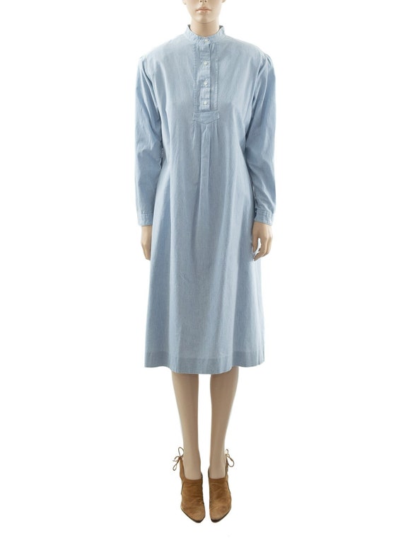 LL Bean Blue Chambray Cotton Dress, Vintage 80s, … - image 2