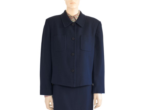 Chaus Dark Blue Wool Skirt Suit, Vintage 80s, Siz… - image 9