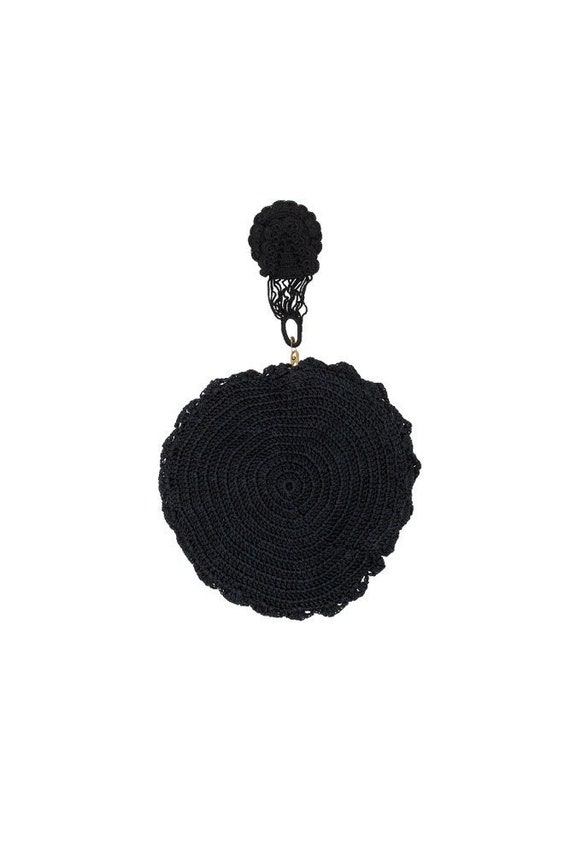 Black Crochet Reticule Finger Loop Purse, Vintage… - image 2