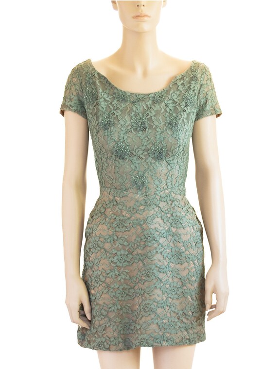 Norman Original Green Lace Floral Dress, Vintage … - image 9