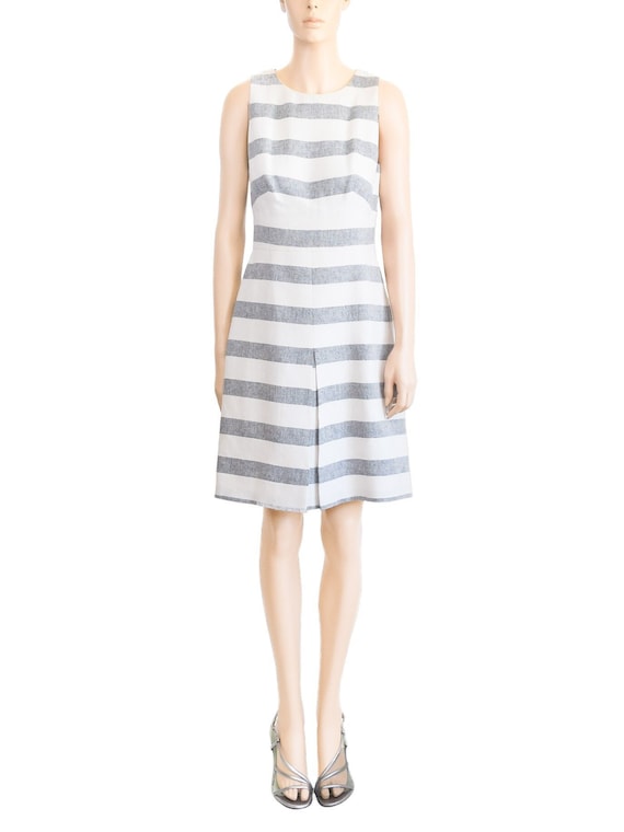 J. Crew, Gray White Striped Linen Dress, Vintage … - image 1