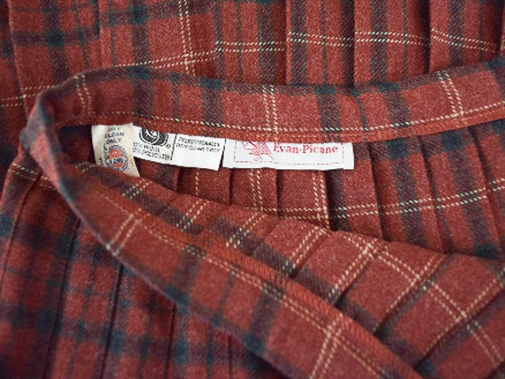 Evan Picone Red Plaid Skirt, Wool, Vintage 70s, S… - image 7
