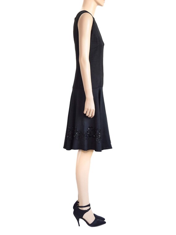 Black Beaded Shantung Silk Dress, Vintage 60s, Si… - image 2