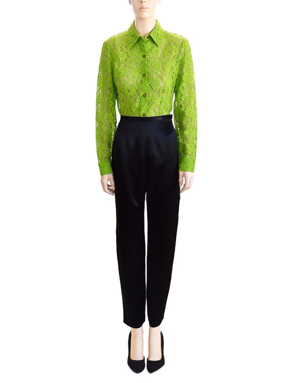 Vintage 1990s Pants Shelli Segal Black Silk Cigare