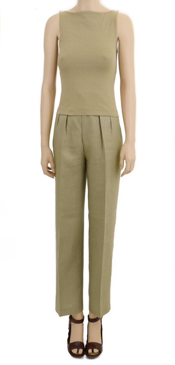 Vintage 1980s Pants, 80s Calvin Klein Green Linen