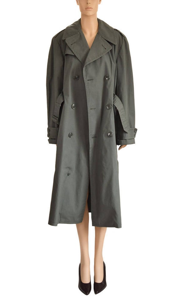 Vintage 1980s Coat, 80s Military Olive Green Tren