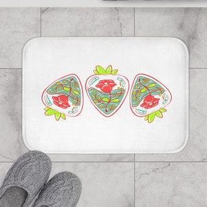 Cute Strawberry Bath Mat,Flower  Home Decor,Cute Bath Mat-Youth Decor Gift,Japanese Style Bathroom,Floral Art Bathroom Decor