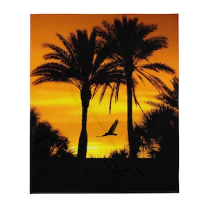 Florida Throw Blanket,Florida Landscape Home Decor-Palm Tree Bedding,Beach Themed Bedding,Sunset Decor,Beachy Gift,Everglades