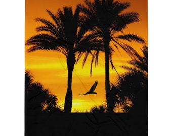 Florida Throw Blanket,Florida Landscape Home Decor-Palm Tree Bedding,Beach Themed Bedding,Sunset Decor,Beachy Gift,Everglades