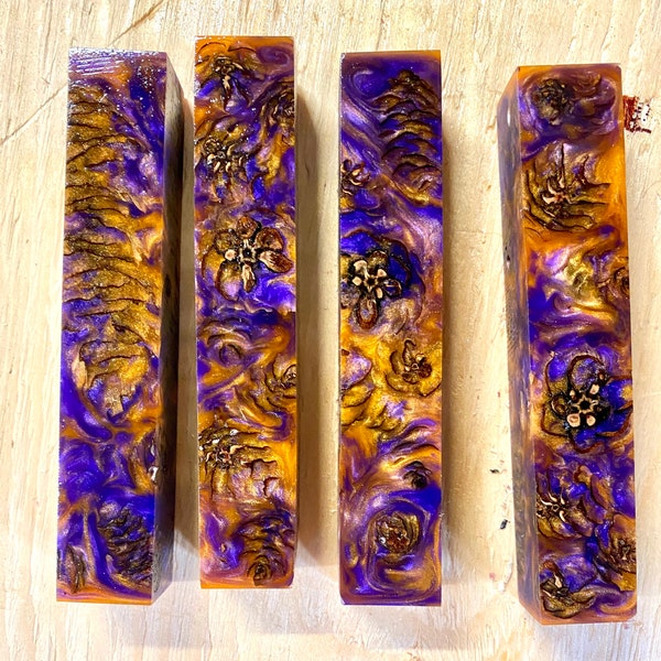 Multi coloured Resin and Pine Cone pen blank
