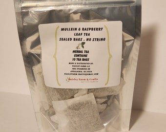 Mullein and Raspberry Leaf Tea Bags - All Natural Wildcrafted